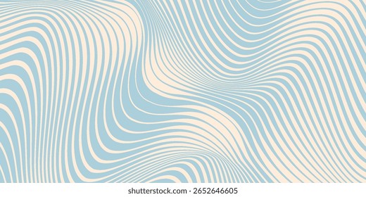 Blue and beige diagonal wavy lines seamless pattern. Simple vector abstract liquid stripes background. Funky groovy texture with diagonal waves, fluid shapes, flow. eps 10