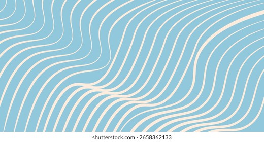 Patrón transparente de líneas onduladas diagonales azules y beige. Fondo de rayas líquidas abstractas de Vector simple. Textura groovy funky con ondas diagonales, Formas fluidas, flujo. Diseño decorativo repetido con estilo