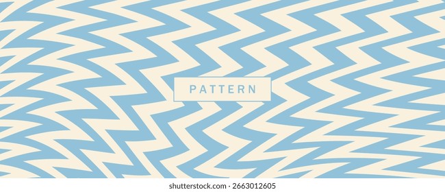 Blue and beige diagonal wavy lines seamless pattern. Simple vector abstract liquid stripes background. 