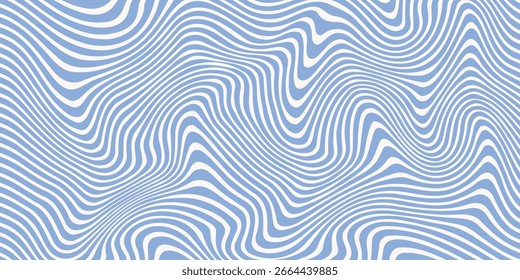 Blue and beige diagonal wavy lines seamless pattern. Simple vector abstract liquid stripes background. Funky groovy texture with diagonal waves, fluid shapes, flow. Stylish repeated decorative design