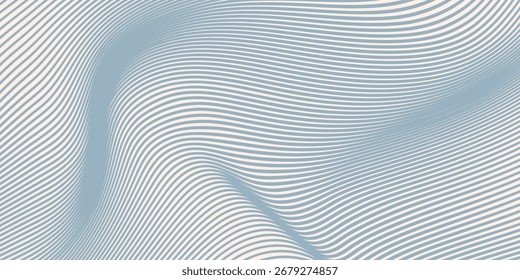 Padrão sem costura de linhas onduladas diagonais azuis e beges. Vetor simples abstrato listras líquidas fundo. Textura groovy funky com ondas diagonais, formas fluidas, fluxo. Design decorativo repetido e elegante