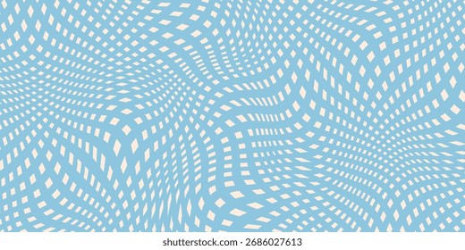 Padrão sem costura de linhas onduladas diagonais azuis e beges. Vetor simples abstrato listras líquidas fundo. Textura groovy funky com ondas diagonais, formas fluidas, fluxo. Design decorativo repetido e elegante