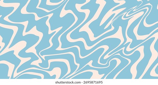 Patrón transparente de líneas onduladas diagonales azules y beige. Fondo de rayas líquidas abstractas de Vector simple. Textura groovy funky moderna con ondas diagonales, Formas fluidas. Diseño decorativo repetido con estilo
