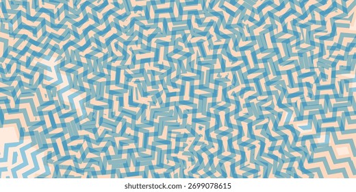 Blue and beige diagonal wavy lines seamless pattern. Simple vector abstract liquid stripes background.