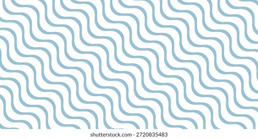 Blue and beige diagonal wavy lines seamless pattern. Simple vector abstract liquid stripes background. Funky groovy texture with diagonal waves, fluid shapes, flow. Stylish repeated decorative design