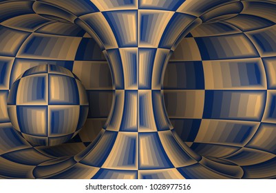 Blue beige futuristic hyperboloid and sphere. Vector abstract illustration.