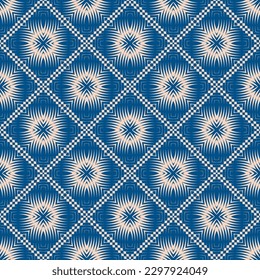 Fondo de ráfaga geométrica azul y beige. Patrón de vectores sin fisuras con efecto de ilusión óptica. Resumen de textura de adorno a cuadros. Patrón de estilo retro. Decoración, impresión y envoltura a la última