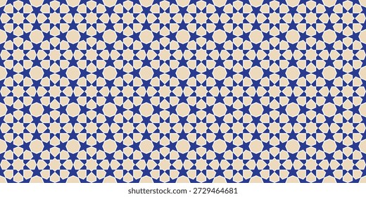 Padrão de mosaico de estrela geométrica azul e bege e círculo. 