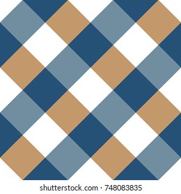 Blue and Beige Gingham tablecloth pattern. Seamless Diagonal Rhombus/Squares Texture 