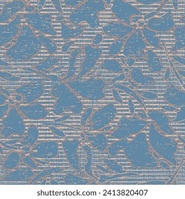 Blue Beige Linen Texture Background printed with leafs Natural Seamless Pattern. Weave Fabric for Wallpaper, Cloth Packaging, curtain, duvet cover, pillow, digital print pattern design