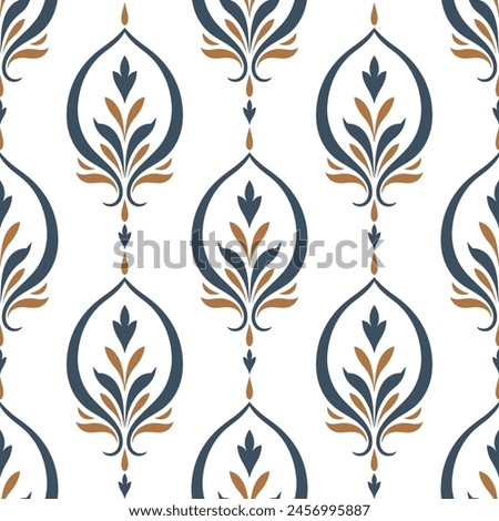 Blue and beige luxury vector seamless pattern. Ornament, Traditional, Ethnic, Arabic, Turkish, Indian motifs. Great for fabric and textile, wallpaper, packaging design or any desired idea.