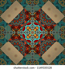 Blue, beige and red texture. Wallpaper in the geometrical style. Abstract ornament. Graphic vector pattern. A seamless background.