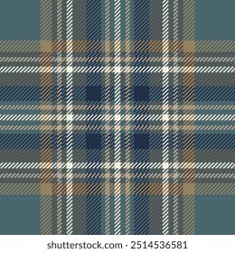 Blue and beige rustic tartan plaid. Scottish fabric swatch close-up.