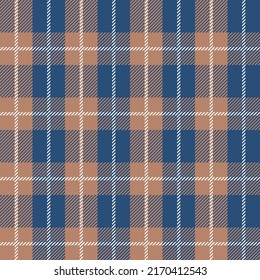 Blue and beige Scotland textile seamless pattern. Fabric texture check tartan plaid. Abstract geometric background for cloth, fabric. Monochrome graphic repeating design. Modern squared ornament.
