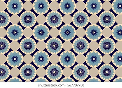 Blue and beige seamless abstract floral vintage texture. Vector illustration