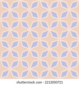 Blue beige seamless pattern, arabesque arabic perforated embossed decorative background