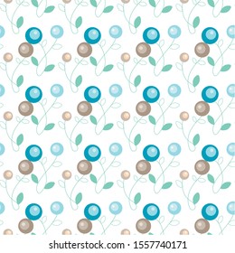 Blue and beige simple berries. Seamless vector pattern in pastel colors on a white background.