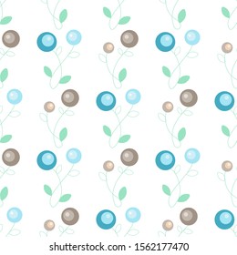 Blue and beige simple berries. Seamless vector pattern in pastel colors on a white background.