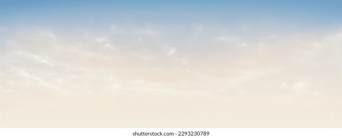 El cielo azul y beige y las nubes blancas y suaves flotaron en el cielo en un día despejado. Hermoso aire y luz solar con el paisaje de la nube colorido. El cielo del atardecer como fondo. Ilustración vectorial de cielo azul a crudo.