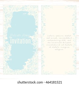 Blue and beige, stain, grunge. greeting card template floral background. Design stationery set in vector format. Wedding card or invitation, shabby chic
