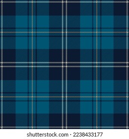 Blue and beige tartan plaid. Scottish pattern fabric swatch close-up. 