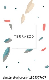 Blue and Beige Terrazzo Tile Vector White Background. Mosaic Ceramic Tile Template. Marine and Peach Concrete Cover.