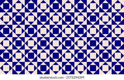 blue and beige turbine, star, diamond, square triangle, strip patchwork pattern repeat seamless design for fabric printing design, christmas background 