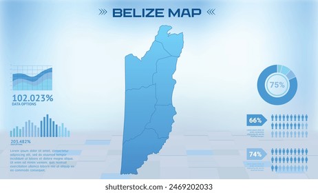 Blue Belize Map with States, Political Belize infographic map vector illustration
