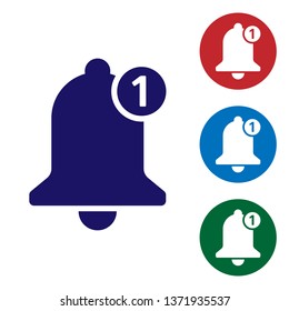 Blue Bell icon isolated on white background. New Notification icon. New message icon. Set color icon in circle buttons. Vector Illustration