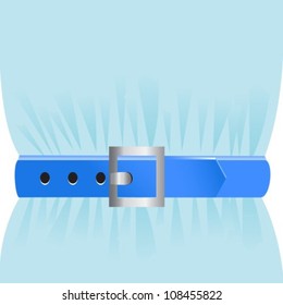 Blue belt with a buckle fastened at the waist