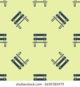 Blue Bench icon isolated seamless pattern on yellow background.  Vector