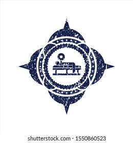 Blue bench press icon inside rubber stamp