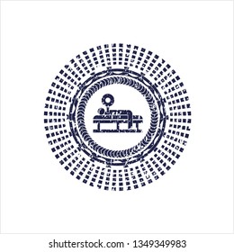 Blue bench press icon with rubber seal texture