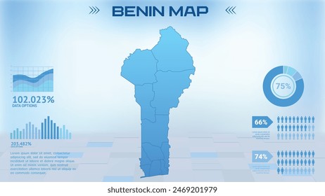 Mapa azul de Benín con los estados, Ilustración vectorial de mapa infográfico de Benín político
