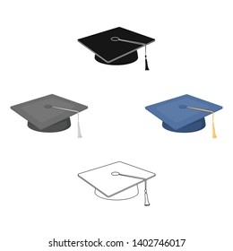 Blue beret with a rope in the center. Cap student . School uniform .School And Education single icon in cartoon,black style vector symbol stock illustration.