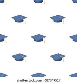 Blue beret with a rope in the center. Cap student . School uniform .School And Education single icon in cartoon style vector symbol stock illustration.