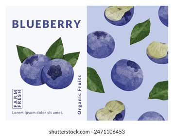 Blue berry packaging design templates, watercolour style vector illustration.