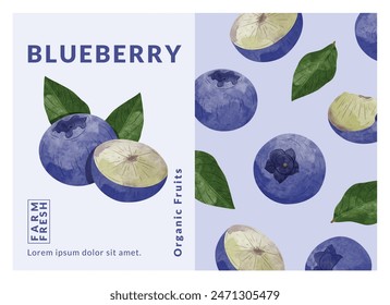 Blue berry packaging design templates, watercolour style vector illustration.