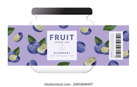 Blue berry packaging design templates, watercolour style vector illustration.