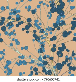 Blue Berry Seamless Botanical Vector Wallpaper