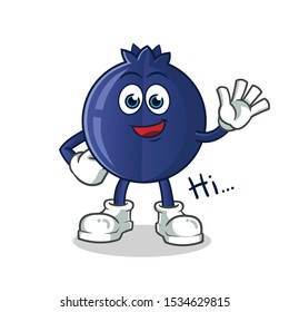 blue berry waving mascot vector cartoon illustration