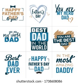 Blue best dad fathers day icon set. Vector graphic tags