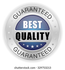 Blue best quality badge with silver border on white background
