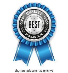 Blue best quality rosette with silver border on white background