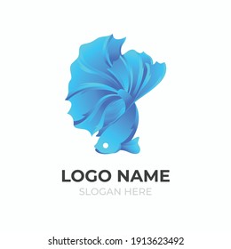 Blue Betta Fish Logo Illustration. Simple Logo Style. Isolated on White Background