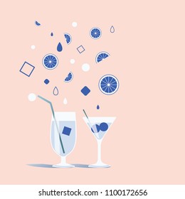 Blue Beverages And Pink Background