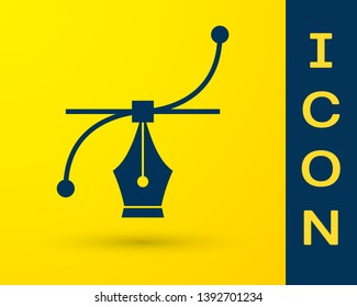 Blue Bezier curve icon isolated on yellow background. Pen tool icon. Vector Illustration