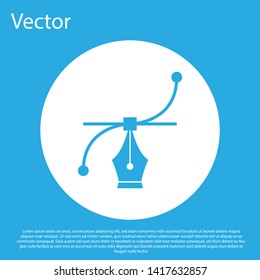 Blue Bezier curve icon isolated on blue background. Pen tool icon. White circle button. Vector Illustration