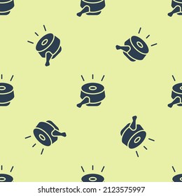 Blue Bicycle bell icon isolated seamless pattern on yellow background.  Vector