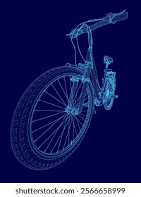 Blue bicycle with a blue frame. The bike is shown in a stylized way, with the frame and wheels appearing as a 3D image